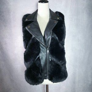FLAM MODE Faux Fur Sleeveless Vest Coat With Faux Leather Trim Size M NWOT